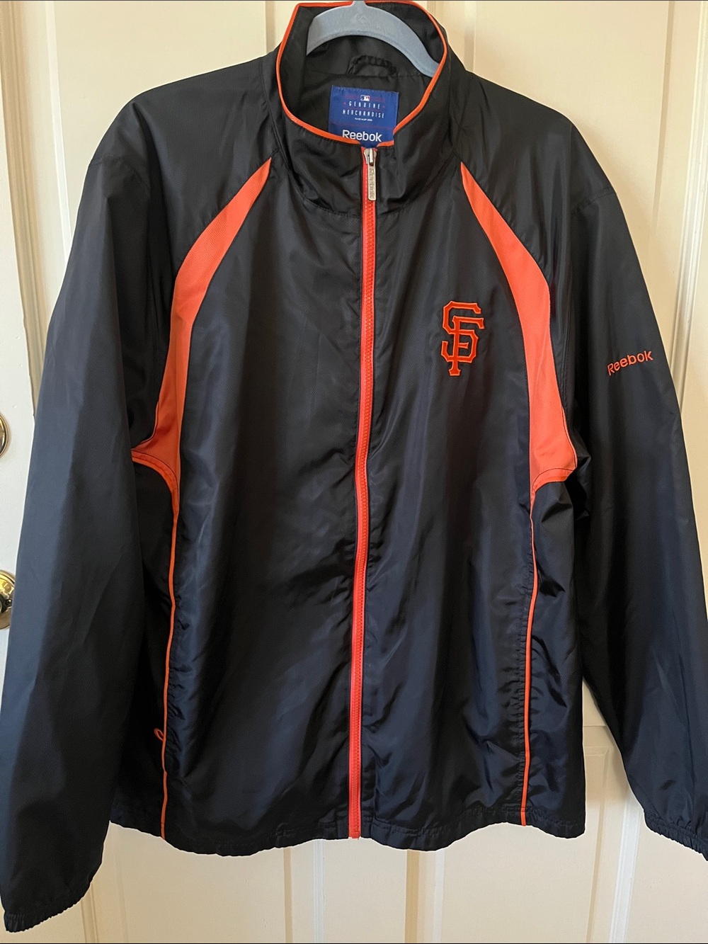 SF GIANTS Reebok Men's Black Jacket with Orange Accents SF Logo
